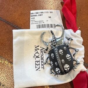 NWT Alexander McQueen Silver and Black Beetle Brooch